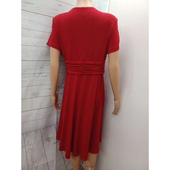 Wardrobe A Womens Red Dress Sz 10 Cascade Knee Length Short Sleeve Ruched - Picture 7 of 12